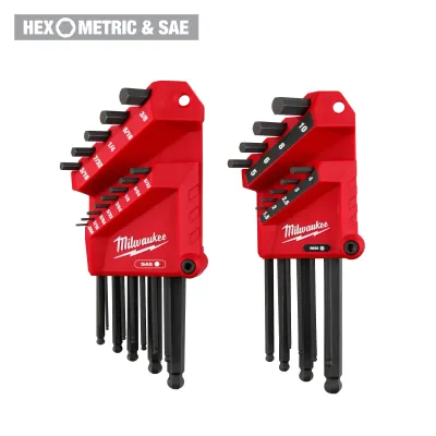 Milwaukee Standard &amp; Metric 22Pc Ball End Hex Key Set, 1.5 to 10mm &amp; .050&quot; to 3/8&quot;