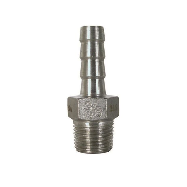 SS Male Adaptor, 1/2&quot;MP X 3/8&quot; Barb