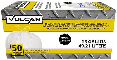 Vulcan FG-O3812-04 Draw String Kitchen Bag, 13-Gal  50Pk