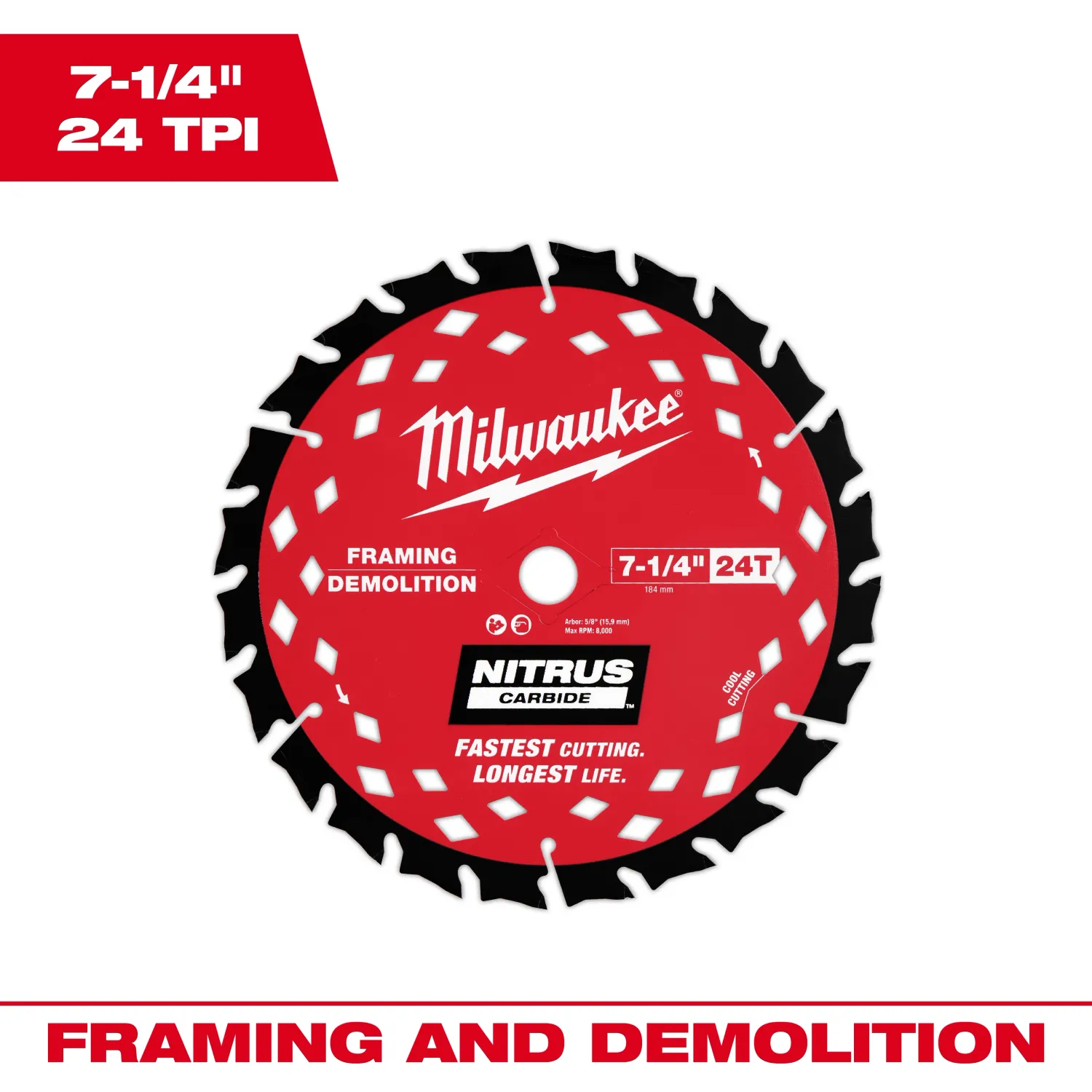 Milwaukee Nitrus™ 7-1/4&quot; 24T Framing &amp; Demolition Circular Saw Blade