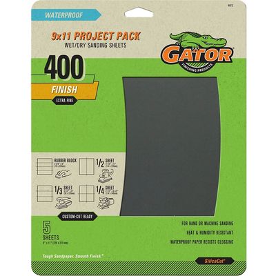 Gator 4472 Waterproof Sandpaper, 9&quot;X11&quot; 400G  5Pk