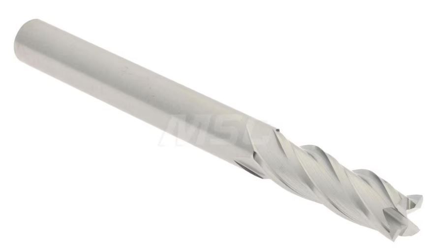 Hertel Square End Mill: 3/16&quot; Dia, 5/8&quot; LOC, 4 Flute, Solid Carbide