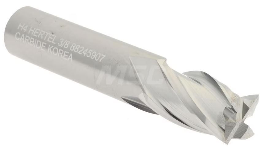 Hertel Square End Mill: 3/8&quot; Dia, 5/8&quot; LOC, 4 Flute, Solid Carbide