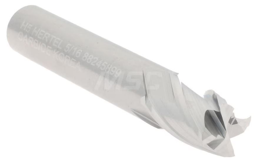 Hertel Square End Mill: 5/16&quot; Dia, 1/2&quot; LOC, 4 Flute, Solid Carbide