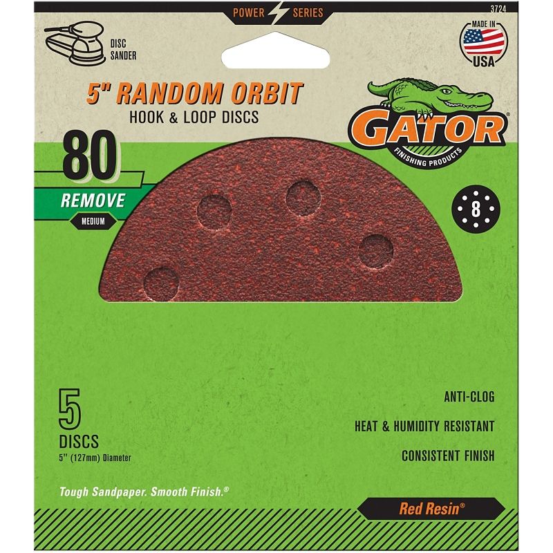 Gator 3724 H&amp;L Sanding Discs, 5&quot; 8-Hole 80G,  5Pk