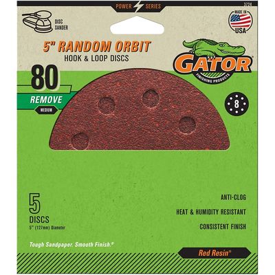 Gator 3724 H&amp;L Sanding Discs, 5&quot; 8-Hole 80G,  5Pk