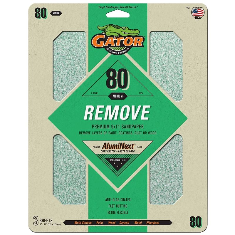 Gator 7261 Sanding Sheet, 9&quot;x11&quot; 80G, 3Pk