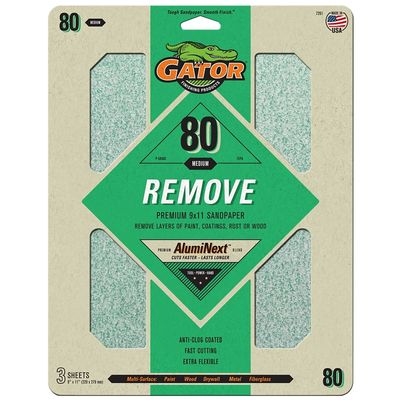 Gator 7261 Sanding Sheet, 9&quot;x11&quot; 80G, 3Pk
