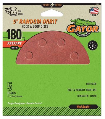 Gator 3722 H&amp;L Sanding Discs, 5&quot; 8-Hole 180G, 5Pk