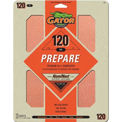 Gator 7263 Sanding Sheets, 9&quot;X11&quot; 120Grit, 3Pk