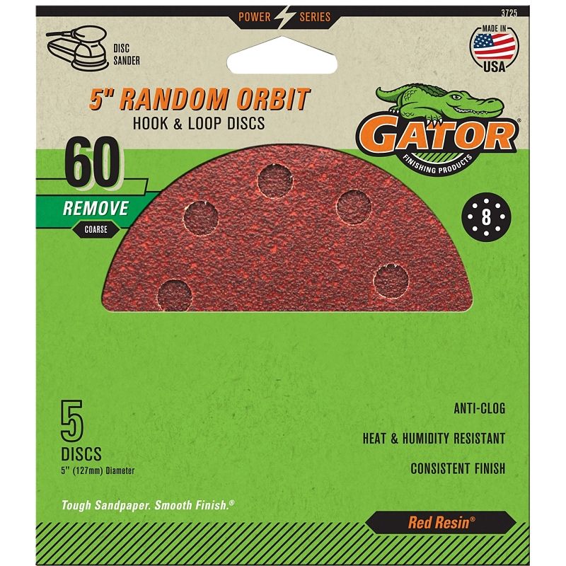 Gator 3725 H&amp;L Sanding Discs, 5&quot; 8-Hole 60G, 5Pk