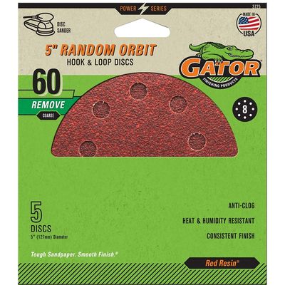 Gator 3725 H&amp;L Sanding Discs, 5&quot; 8-Hole 60G, 5Pk