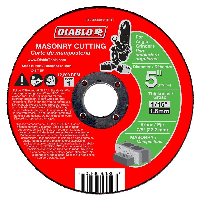Diablo DBD050063101C Masonry Cut-off Disc, 5&quot; X 1/16&quot; X 7/8&quot;