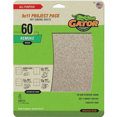 Gator 4440 Aluminum Oxide Sandpaper, 60Grit  9&quot;X11&quot; Sheet