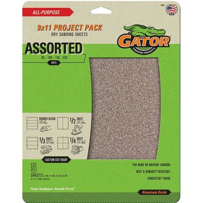 Gator 4444 Asst. Aluminum Oxide Sandpaper, 9X11 5Pk