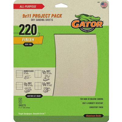 Gator 4443 Sandpaper Sheet, 220G Aluminum Oxide 9&quot;X11&quot;