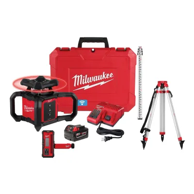 Milwaukee M18 Red Exterior 360° Laser Kit w/Receiver, Remote, Grade Rod &amp; Tripod