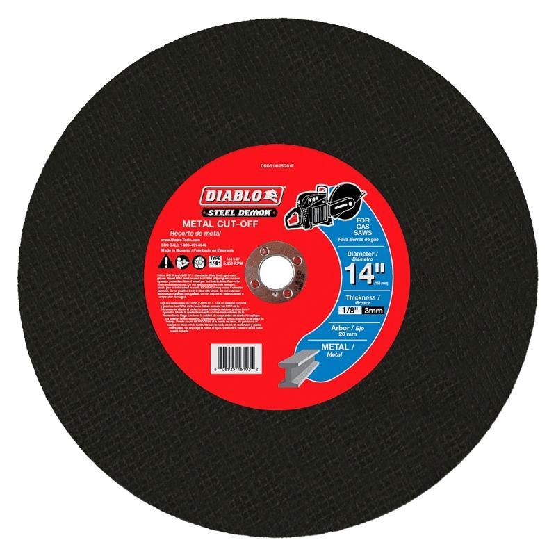 Diablo DBDS14125G01F High-Speed Abrasive Steel Cut-Off Disc, 14 in Dia, 1/8 in Thick, 20 mm Arbor