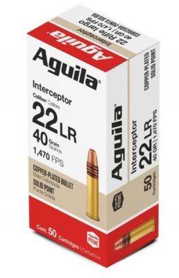 Aguila AU1B220320 Interceptor .22 Long Rifle Ammo, 40G SP, 1470FPS 50Bx
