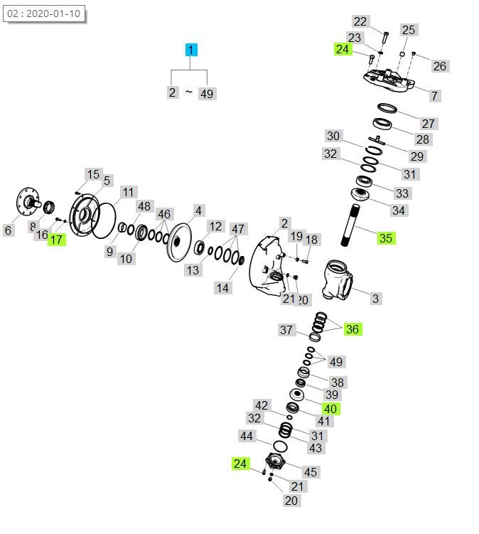 LS Front Axle Assembly-SVC Kit(RH)-G40 for P7010, P7030, P7040
