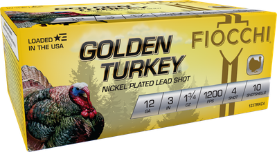 Fiocchi 123TRKC4 Golden Turkey Ammo, 12GA/3&quot;/#4 Shot,  1200FPS  10Ct