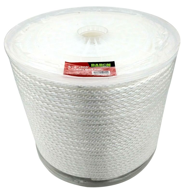 Baron 54012 White Solid Braid Nylon Rope, 5/16&quot;