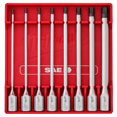 Milwaukee 3/8&quot; Drive SAE FourFlat™ 8Pc Long Reach Hex Bit Socket Set, 1/8&quot;-3/8&quot;