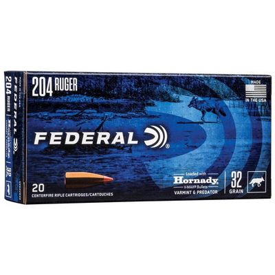 Federal Power-Shok .204 Ruger PT Ammo, 32Grain V-Max 4100fps, 20Ct