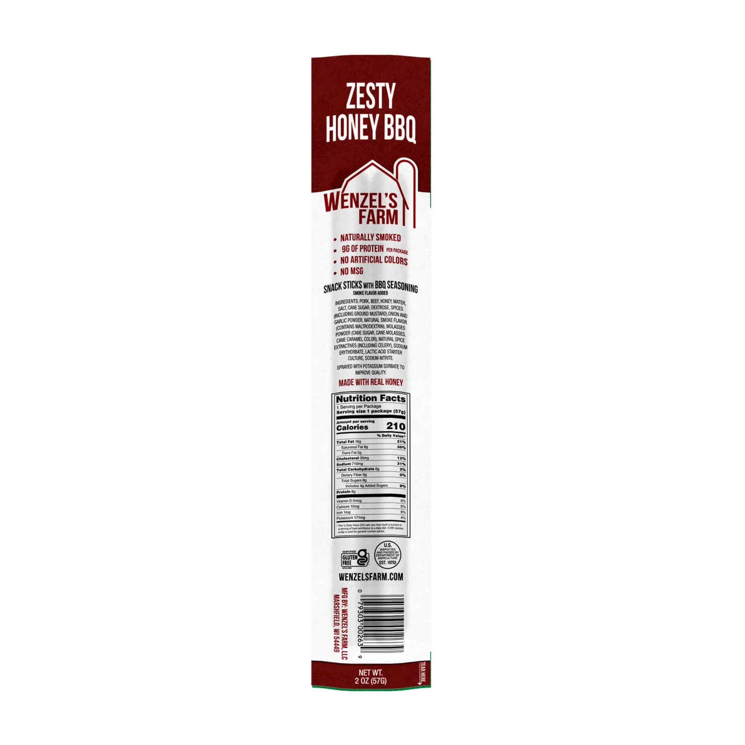 Wenzels Farm Zesty Honey BBQ Beef Sticks, 2oz