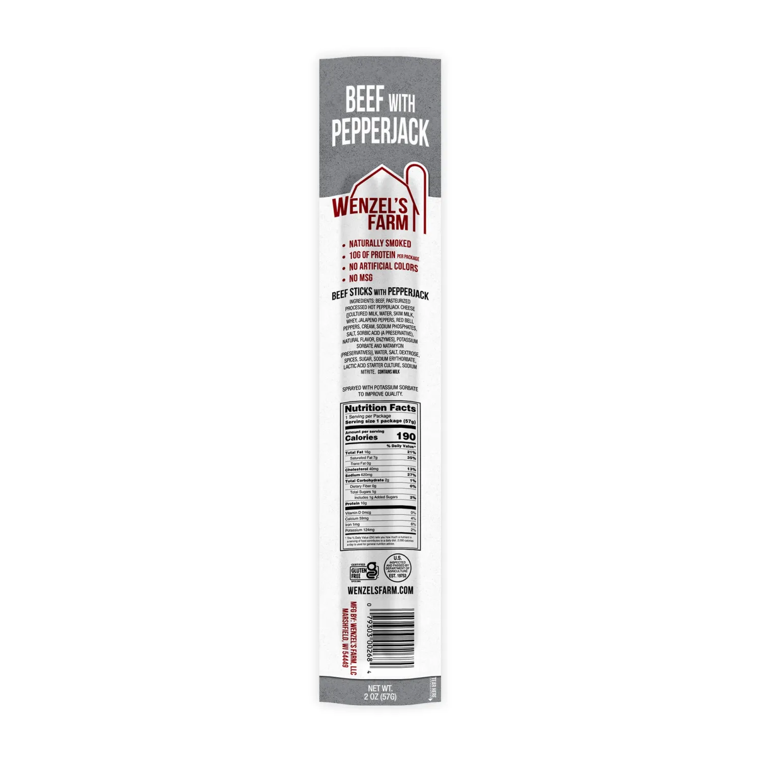 Wenzels Farm Beef &amp; Pepperjack Sticks, 2oz