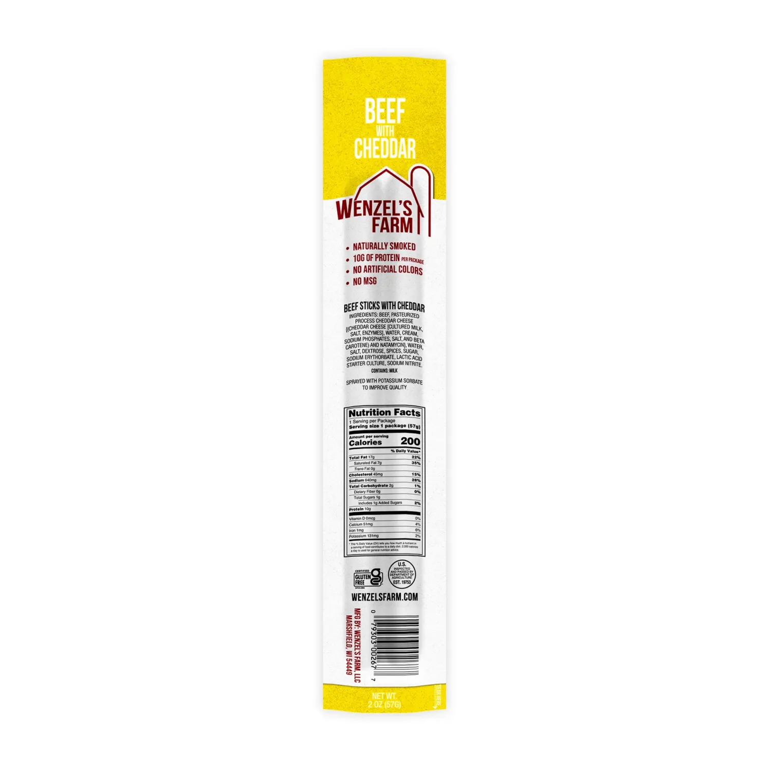 Wenzels Farm Beef &amp; Cheddar Sticks, 2oz