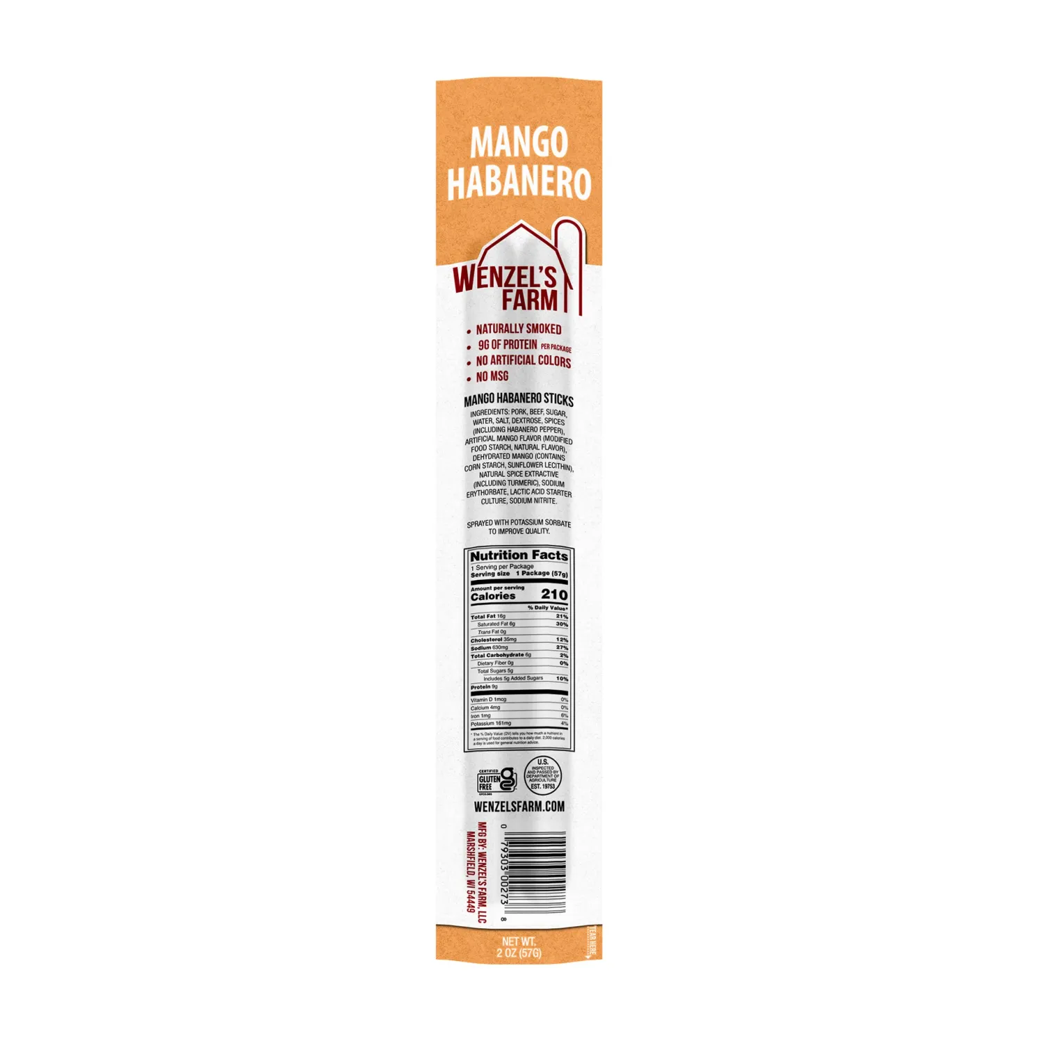 Wenzels Farm Mango Habanero Beef Sticks, 2oz