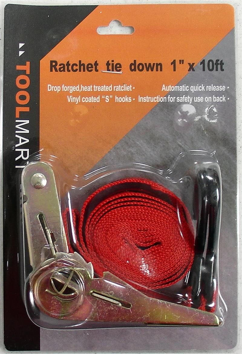 Ratchet Strap Tie Down, 1&quot;x10Ft