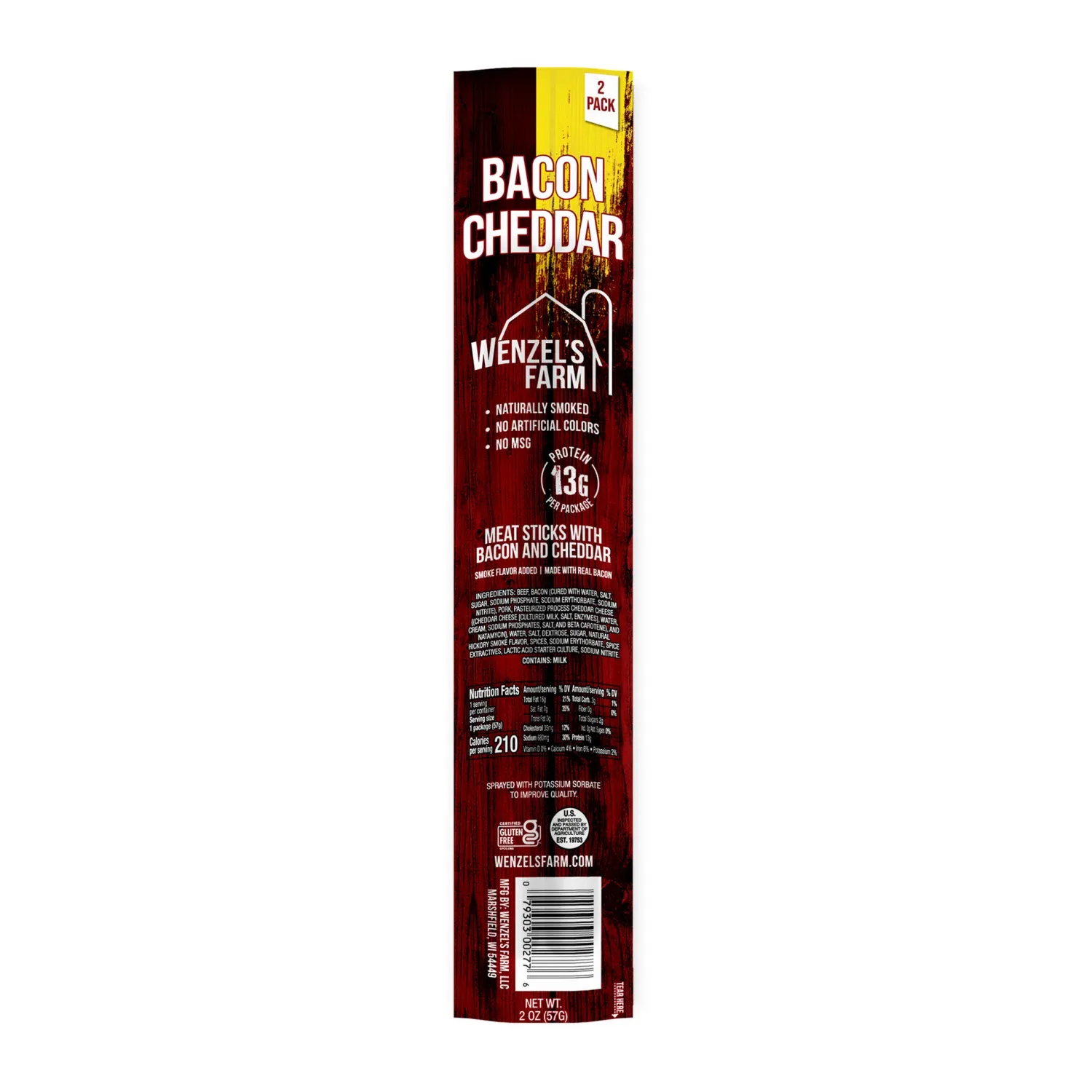 Wenzels Farm Bacon Cheddar Beef Sticks, 2oz
