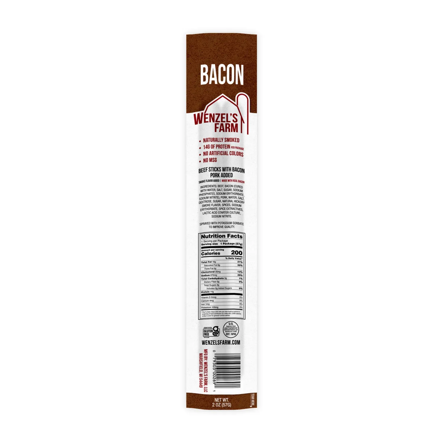 Wenzels Farm Beef &amp; Bacon Sticks, 2oz