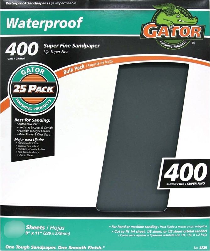 Gator 3281 Waterproof Sandpaper, 400 Grit  9"X11" Sheet