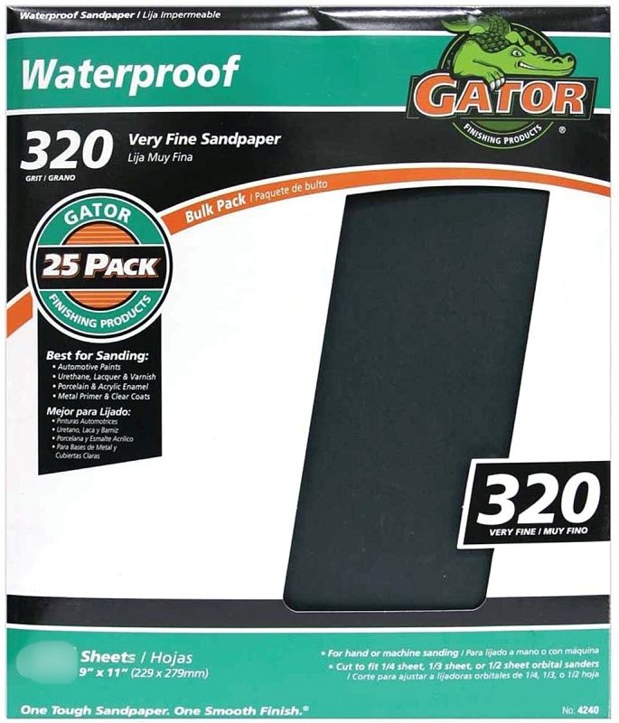 Gator 3282 Waterproof Sandpaper, 320 Grit  9"X11" Sheet