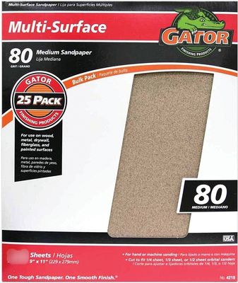 Gator 3265 Aluminum Oxide Sandpaper, 80 Grit  9"X11" Sheet