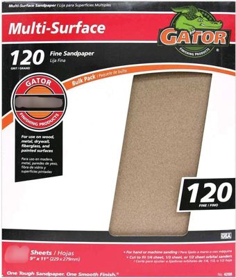 Gator 3263 Aluminum Oxide Sandpaper, 120 Grit  9"X11" Sheet