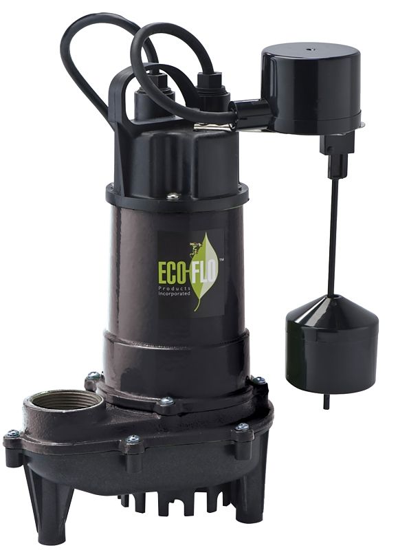 ECO-FLO ECD50V Cast Iron Sump Pump w/Thermoplastic Impellor, 1/2HP, 70GPM