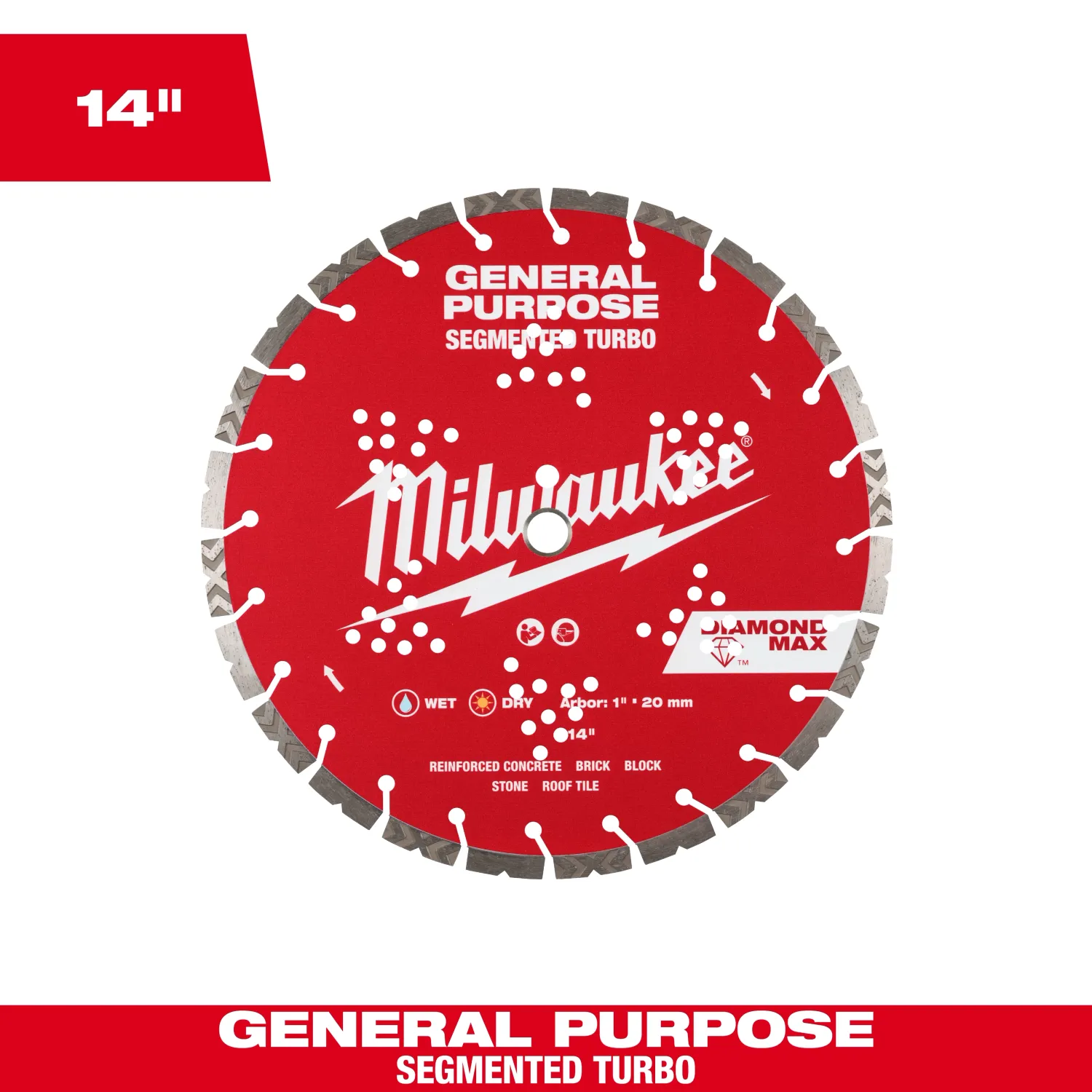 Milwaukee Diamond Max Segmented Turbo Masonry Blade, 14"