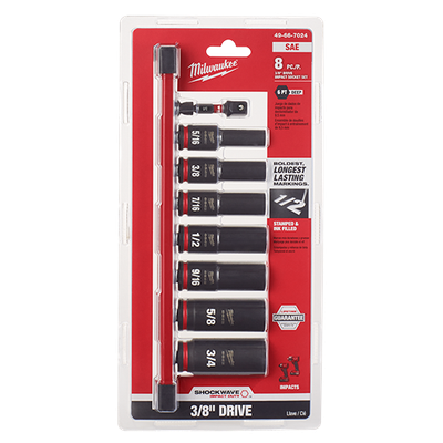Milwaukee 8PC SHOCKWAVE Impact Duty™ 3/8"" Drive SAE Deep 6 Point Socket Set