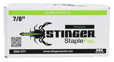 Stinger Cap Staples for CS150B, 7/8" Leg StaplePac, (1" Caps + 7/8" 18Ga Staples) 2000BX