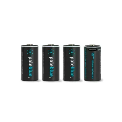 Pale Blue Earth Lithium-Ion Rechargeable Batteries, 4 x CR123A w/4x1 Charging Cable