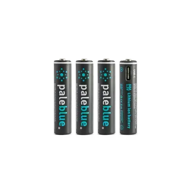 Pale Blue Earth Lithium Ion Rechargeable Batteries, 4 x AAA w/4x1 Charging Cable