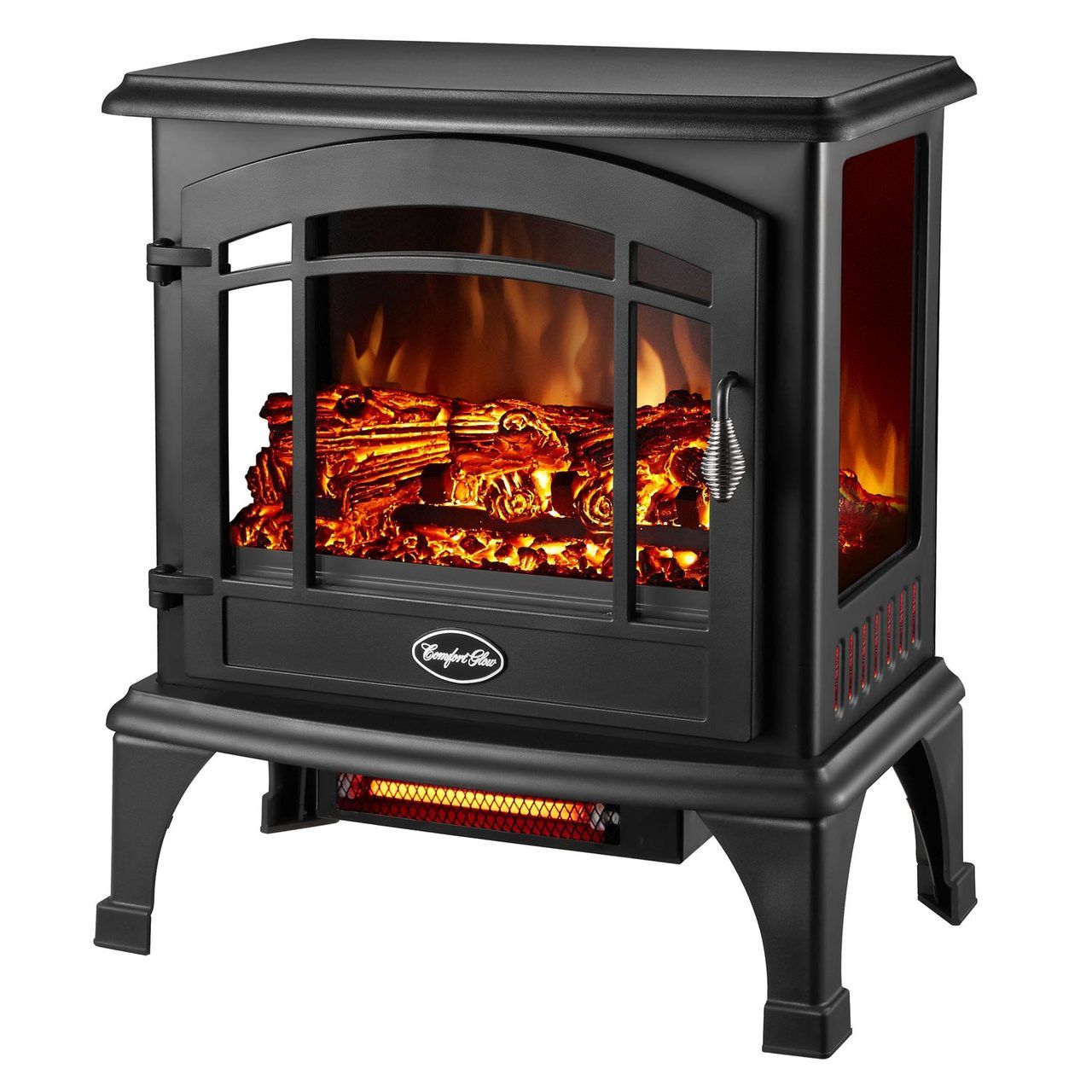 Comfort Glow EQS5140 Steel Black Sanibel Quartz Electric Stove w/Panoramic 3-Sided Flame Viewing