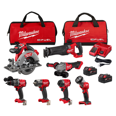 Milwaukee M18 Fuel 7 Piece Hammer Drill/Impact Driver/Circular Saw/Sawzall/Flashlight Kit
