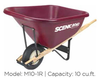 Scenic Road 10CF Wheelbarrow, 36" Wide Tray, Single Wheel w/ Rib Tread Tire