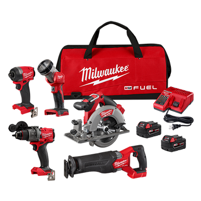 Milwaukee M18 Fuel 5 Piece Hammer Drill/Impact Driver/Circular Saw/Sawzall/Flashlight Kit
