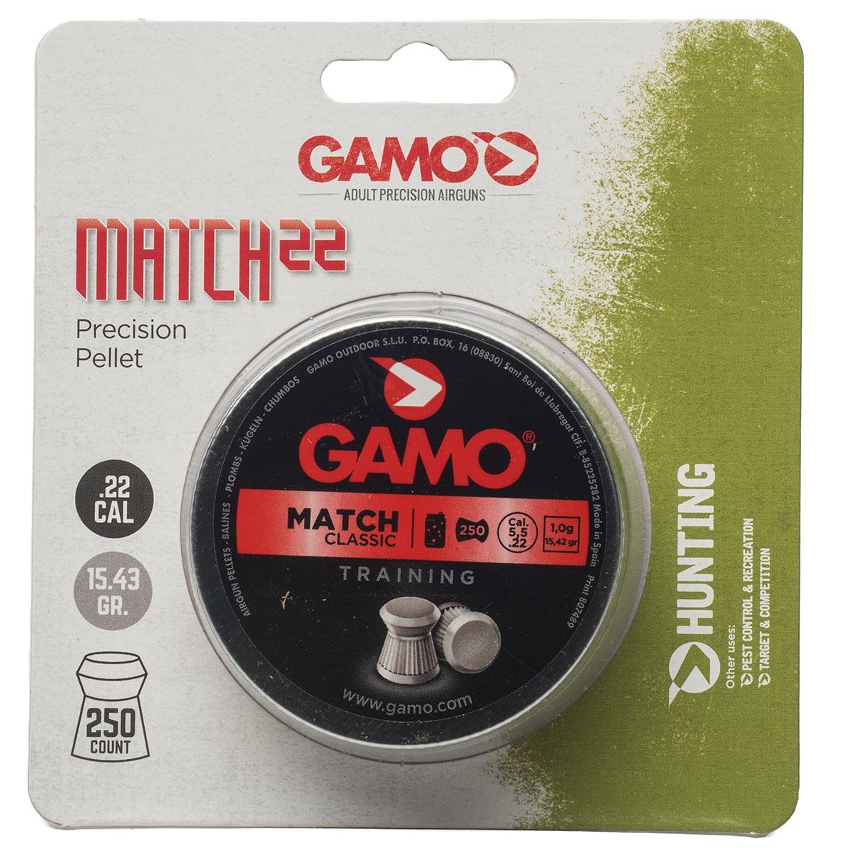 Gamo Flat Nose Match Pellets, .22 250Pk